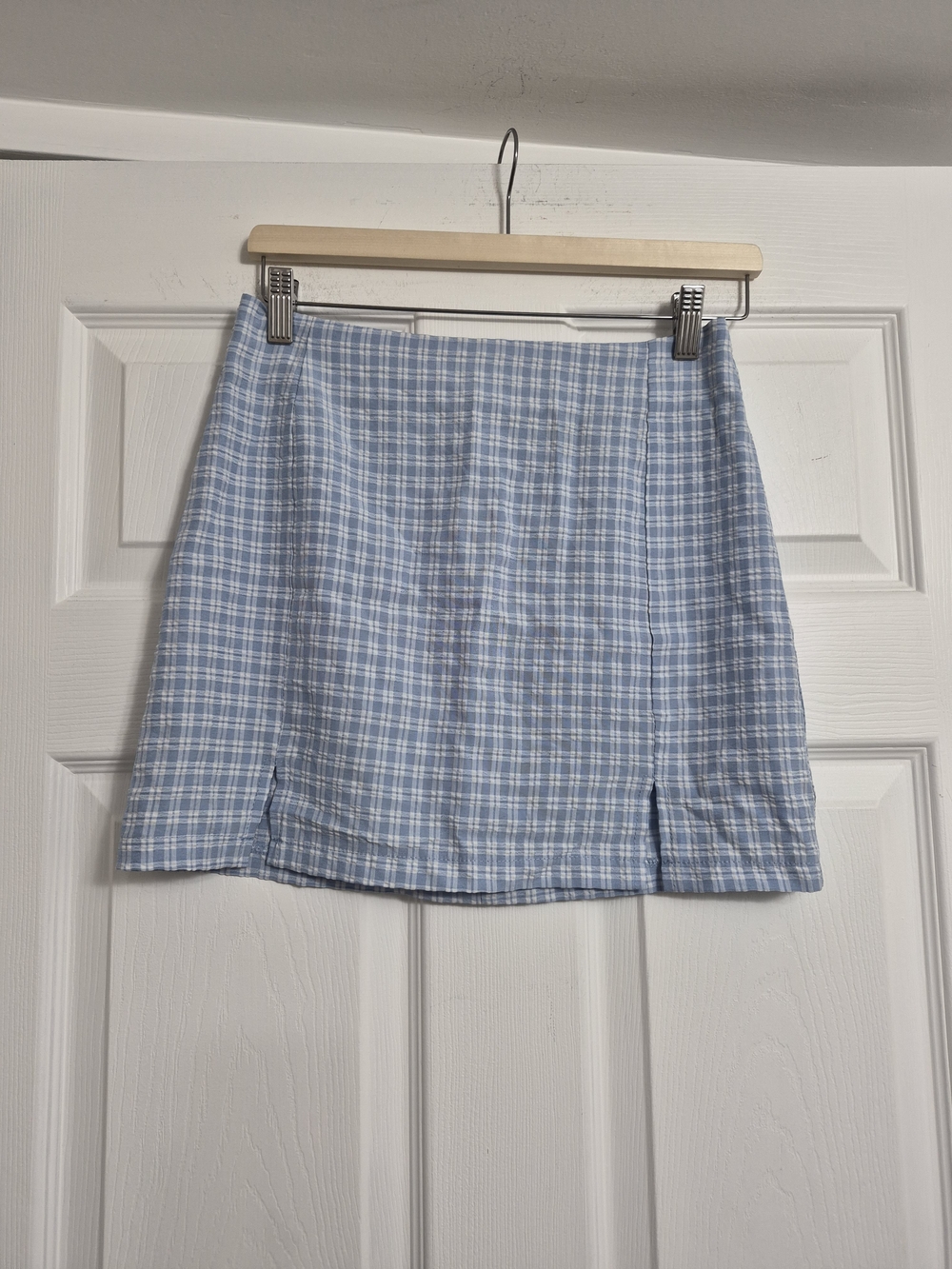 Light Blue Plaid Mini Skirt